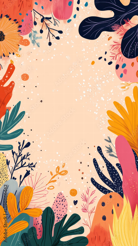 Poster abstract floral composition with frame: this image showcase a vibrant abstract floral composition. t