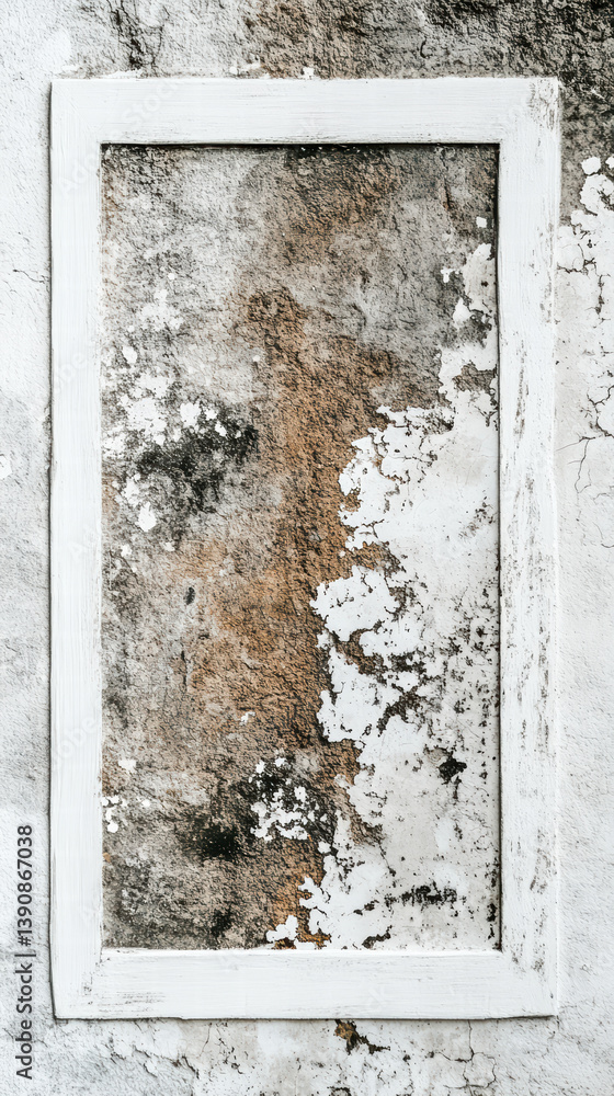 Aufkleber frame of texture: a weathered, white rectangular frame encloses a textured background, showcasing pe