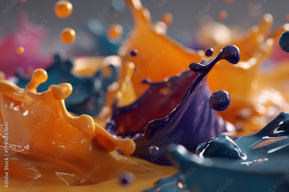 Poster dynamic colorful paint splashes and liquid art explosion, creating an abstract and vibrant backgroun