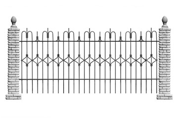 Wrought iron fence with stone posts. B.