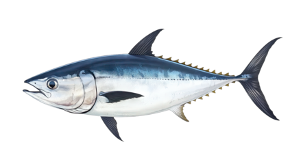 detailed illustration of a fish specifically a tuna showcasing its streamlined body fins and distinctive coloration it serves as a representation of marine life and can be used for educational purpose
