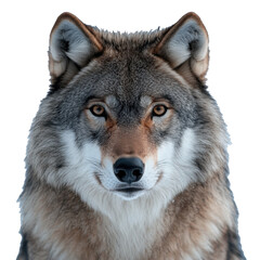 Obraz premium Stunning wolf face shot captured in a moment of tranquility on white background Generative AI