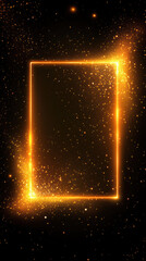 Obraz premium Golden frame with shining effect: A glowing rectangle with glitter particles dances in a dark space background. Capture the beauty of minimalism and luxury