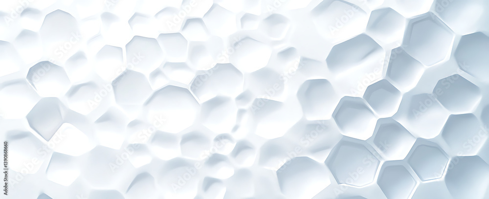 Poster white background with hexagonal patterns, white color, light and shadow effects, minimalist style, v