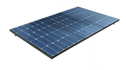 Sleek solar panel plate with reflective surface angled toward the light isolated on a transparent background