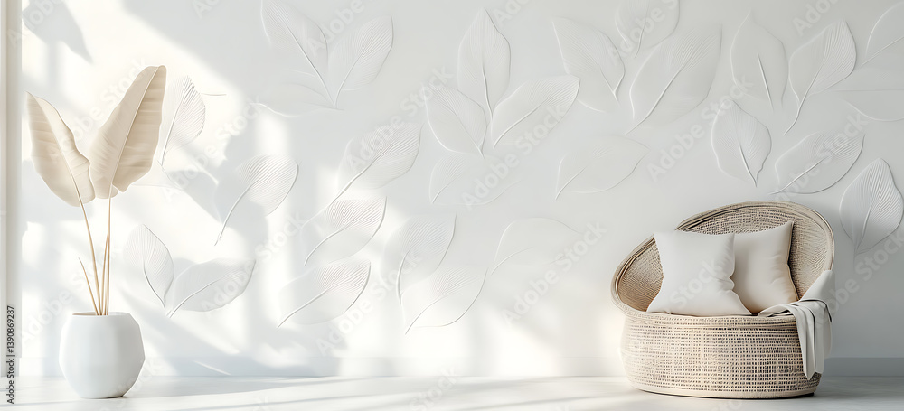 Aufkleber i̇nterior. white background with a pattern of leaf-like shapes in an elegant and minimalist style, su