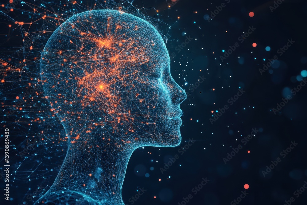 Poster digital abstract canvas: technological operations, ai, data, neural networks.