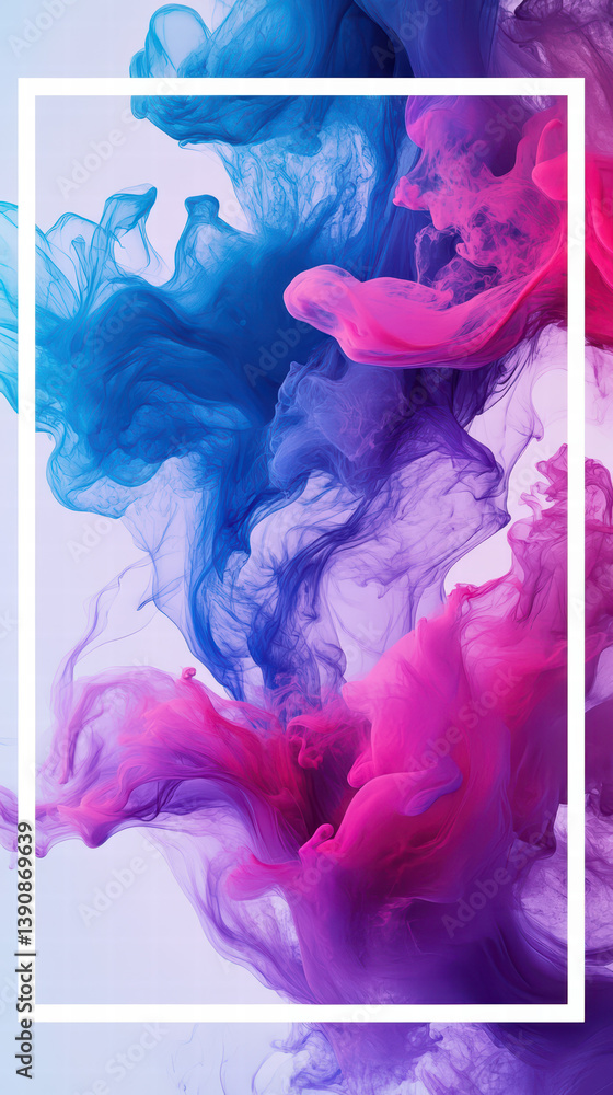Aufkleber ethereal fluidity: a captivating dance of vibrant ink hues swirls within a frame, creating a visual 