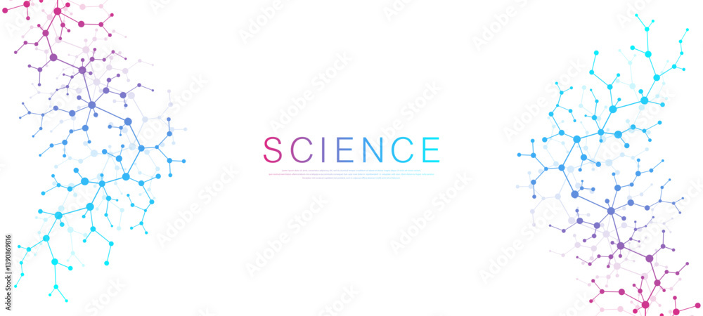 Poster molecular abstract structure and genetic engineering dna. healthcare and medicine background concept