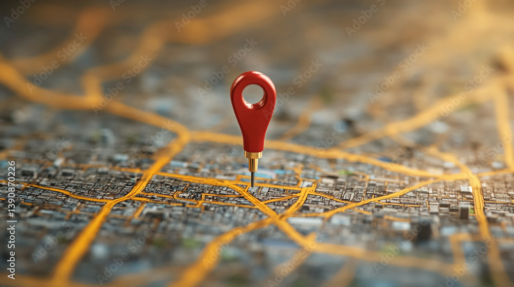 Poster red map pin location marker on city map for gps navigation travel route destination and direction co