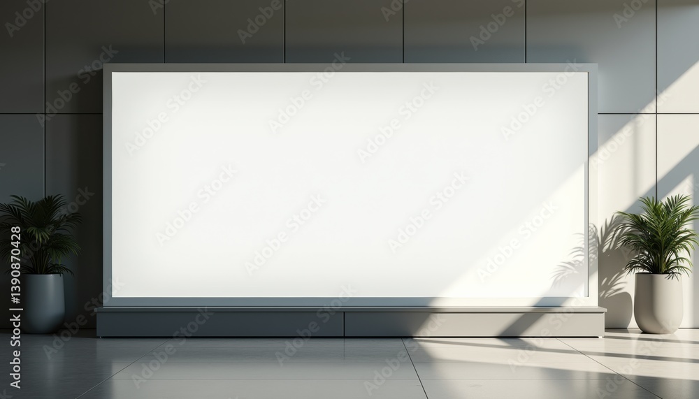 Poster minimalistic display board with plants in a modern interior