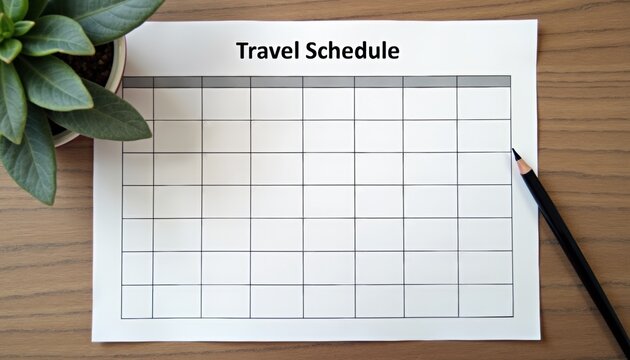 Travel Schedule Blank Template with Pencil and Plant Background  