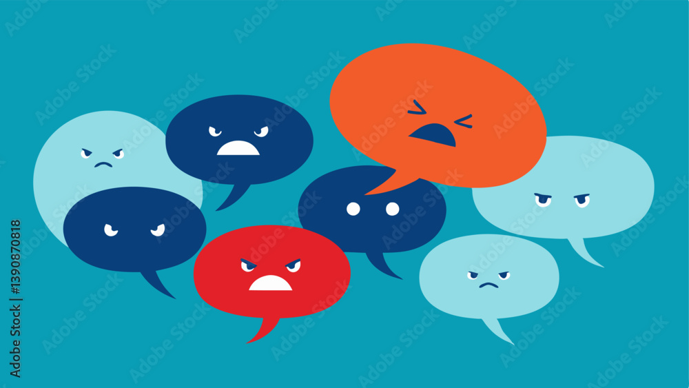 Poster echo chambers a series of speech bubbles where one bubble is filled with angry words and the opposit