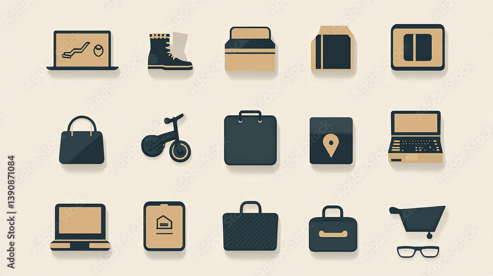Poster ecommerce icons set vector graphic design elements for online shopping and business promotion materi