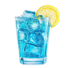 a refreshing blue drink served in a glass filled with ice cubes and garnished with a lemon slice perfect for a summer day or a casual gathering