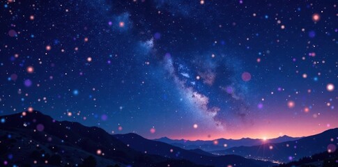 Naklejka premium Twinkling starry night sky with confetti stars, glitter, sparkly background