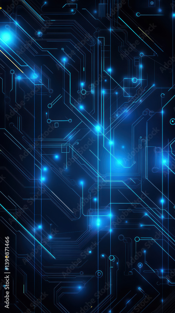 Poster abstract circuit board: an intricate close-up reveals the mesmerizing blue glow of a modern circuit 