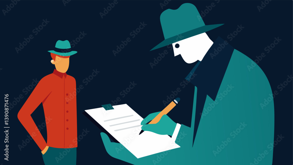Poster notepad scribbles a closeup of a detectives hand writing notes quickly as the suspect speaks showing