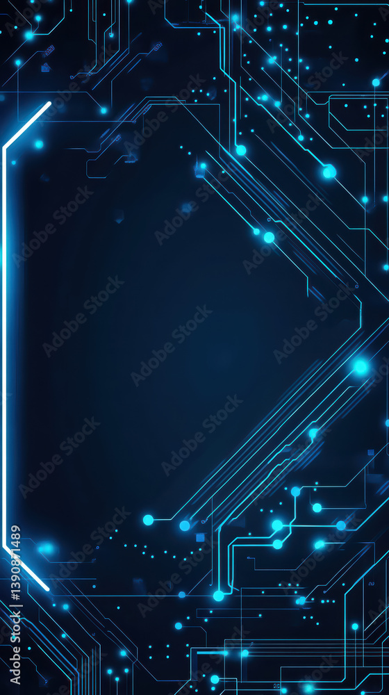 Poster circuitry abstract: a mesmerizing abstract design showcases a network of glowing blue circuit boards