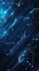 Obraz premium Digital Circuitry Symphony: A mesmerizing portrayal of digital circuitry, with interconnected lines and glowing nodes against a dark background, symbolizing the complexity of technology.