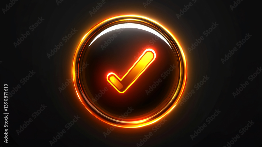 Poster glowing check mark icon vector illustration for design element and ui interface on dark background