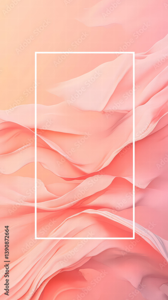 Poster background: an abstract composition of flowing fabric in soft, pastel tones, with a subtle hint of m