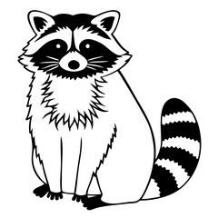 Obraz premium Raccoon sitting with mask-like eyes - line art vector illustration in white background