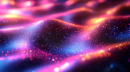 Glitchy hologram texture with shiny neon colours blending iridescent patterns and a gradient design for a 90s retro inspired look