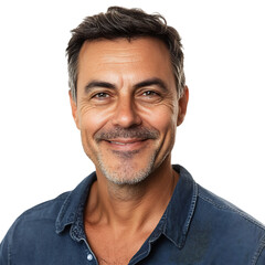 Obraz premium A Man with Grey Hair and Blue Shirt Smiling Warmly Isolated on Transparent Background