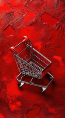 Empty shopping cart on a red textured background