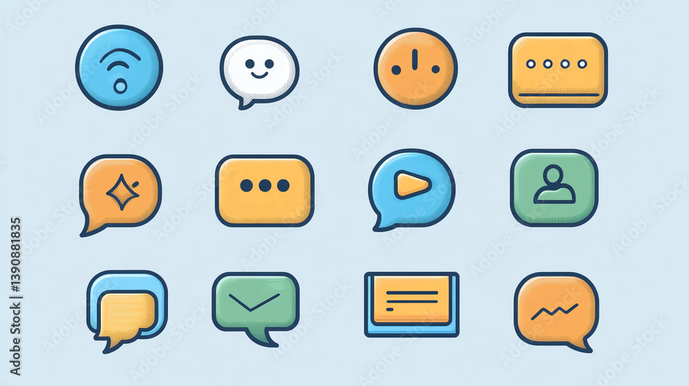 Poster vector set of message icons for social media communication and network application interface design 