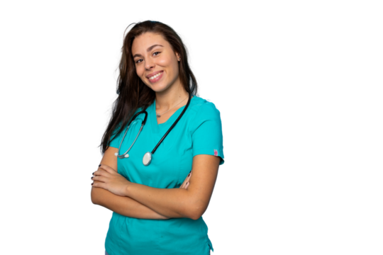Portrait of a confident medical professional smiling with arms crossed, ready to provide care on a transparent background - Powered by Adobe