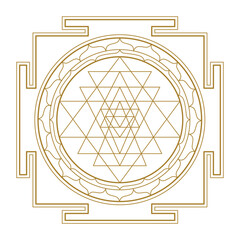 Golden Sri Yantra on White – Sacred Geometry of Spiritual Harmony, Divine Energy, and Cosmic Balance for Meditation, Vedic Art, and Mystical Interior Decor - Vector, Eps