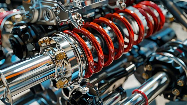 Intricate drawing of a car's suspension system, showcasing springs and shocks