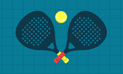Padel rackets and ball on turquoise background representing padel sport