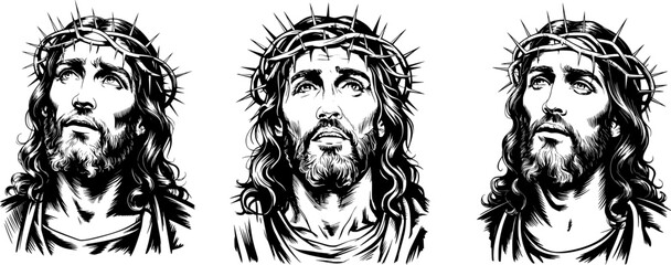 Jesus christ with Thorn Crown portrait Vector -Religious Christian Artwork, Sacred Spiritual Design