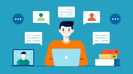 Obraz premium Client Meeting A product manager in a virtual meeting room discussing with clients through their laptops. Screens show a grid with user feedback and suggestions for future