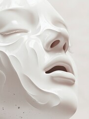 Abstract Face Covered in White Glossy Substance Reflecting Light