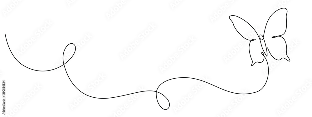 Poster butterfly drawing drawn with one continuous line. single line design of beautiful butterfly for busi