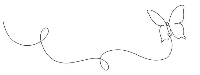 Butterfly drawing drawn with one continuous line. Single line design of beautiful butterfly for business, social media. Concept of spring, nature. Vector editable illustration.