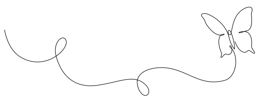 Butterfly drawing drawn with one continuous line. Single line design of beautiful butterfly for business, social media. Concept of spring, nature. Vector editable illustration.