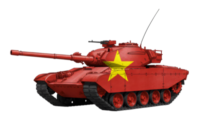 Red tank with vietnam flag and yellow star on a black background view