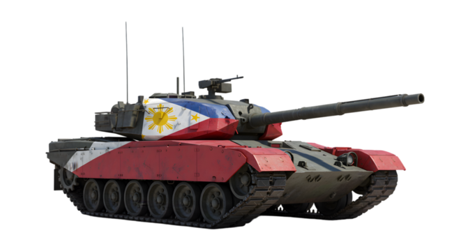 Isolated tank with philippines flag on black background in daylight