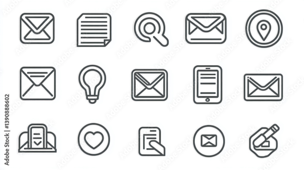 Poster vector icons set for business and communication email document search location idea tablet edit mess