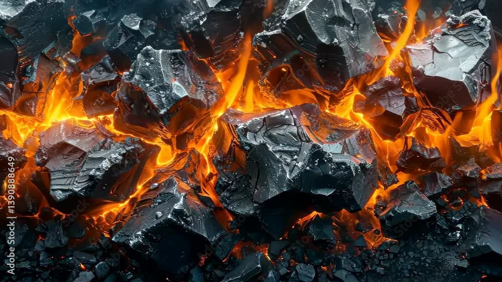 Poster jagged obsidian shards arranged in a mesmerizing flow, mirroring a volcanic eruption
