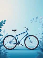 Fototapeta premium Blue Bicycle on Display with Leafy Surroundings for Product Presentation