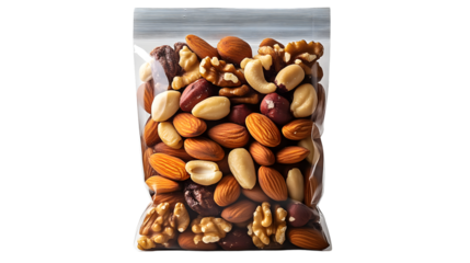 A clear bag filled with assorted nuts perfect for healthy snacking and culinary uses