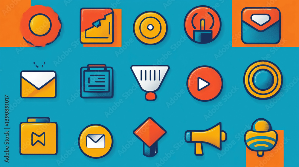 Poster flat design style vector icon set for ui ux design elements and business marketing and social media 