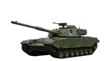 A military tank with a long barrel on a black isolated background view