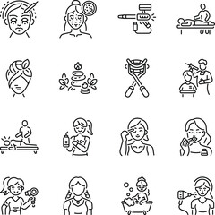 Fototapeta premium Bundle of Linear Style Beauty Treatment Icons